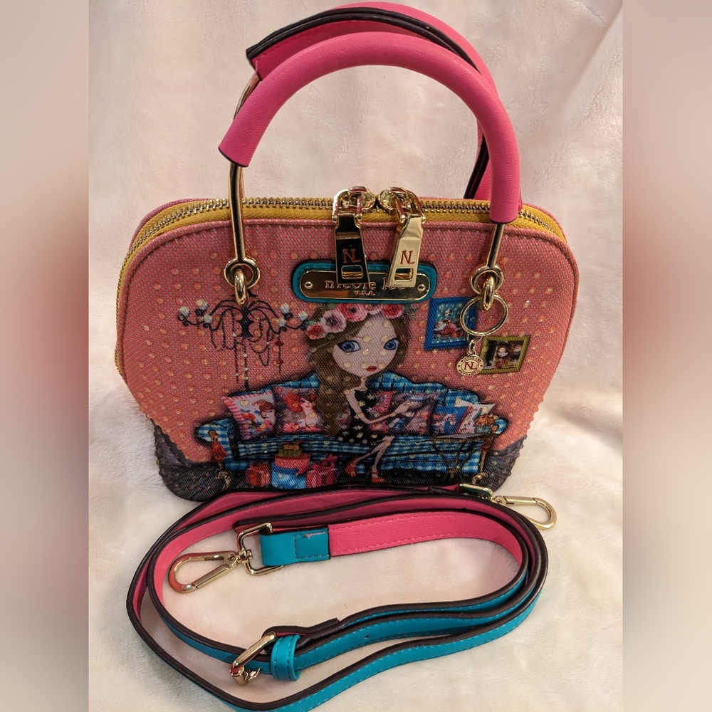OOAK Pretty in Pink Embellished NICOLE LEE Crossbody Bag NEW - Picture 2 of 16